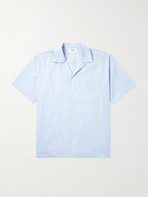 Convertible-Collar Logo-Embroidered Striped Cotton-Poplin Shirt Convertible-Collar Logo-Embroidered Striped Cotton-Poplin Shirt