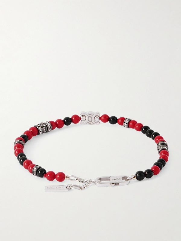 Silver-Tone, Resin, Onyx and Strass Crystal Bracelet - BK
