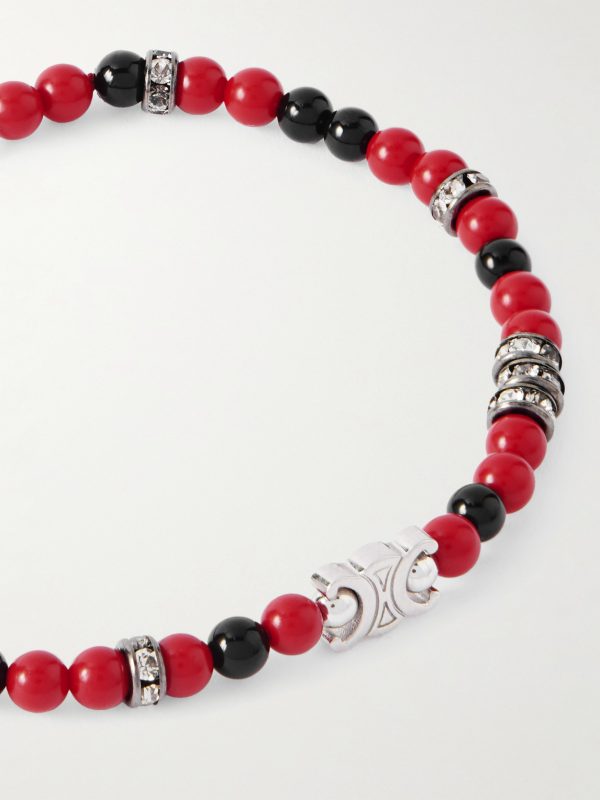 Silver-Tone, Resin, Onyx and Strass Crystal Bracelet - CU
