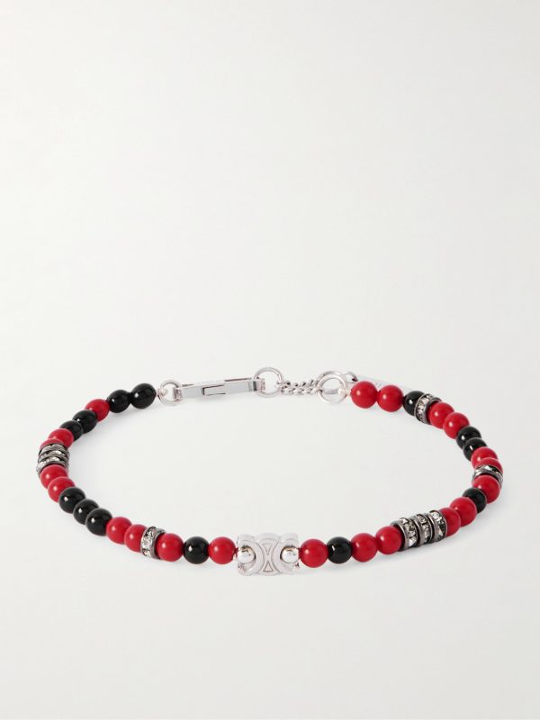Silver-Tone, Resin, Onyx and Strass Crystal Bracelet