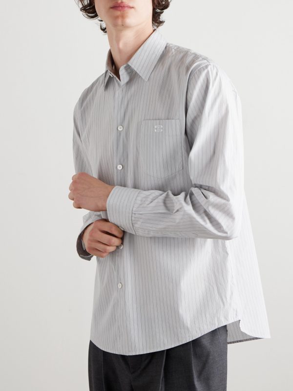Logo-Embroidered Striped Cotton-Poplin Shirt - FR Logo-Embroidered Striped Cotton-Poplin Shirt - FR