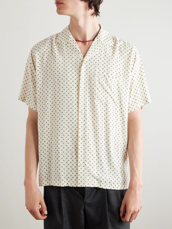 Camp-Collar Logo-Print Voile Shirt - FR Camp-Collar Logo-Print Voile Shirt - FR