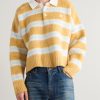 Cropped Striped Ribbed Brushed Cotton-Blend Polo Shirt - FR Cropped Striped Ribbed Brushed Cotton-Blend Polo Shirt - FR