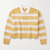 Cropped Striped Ribbed Brushed Cotton-Blend Polo Shirt Cropped Striped Ribbed Brushed Cotton-Blend Polo Shirt