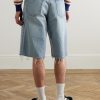 Straight-Leg Frayed Denim Bermuda Shorts - BK