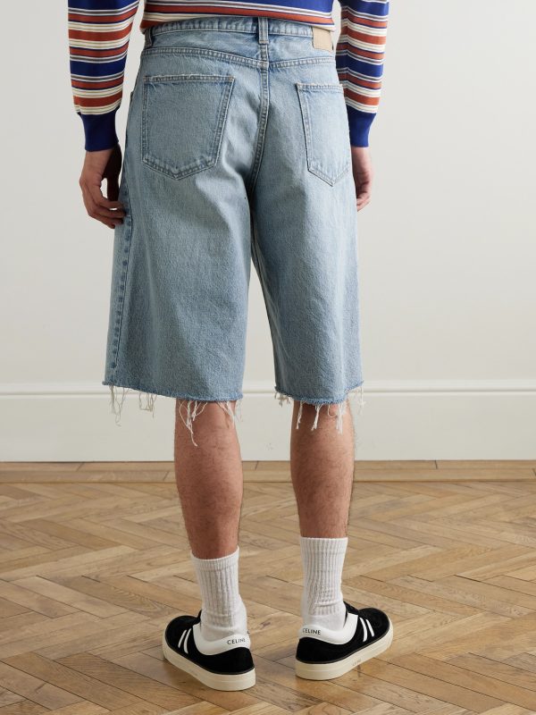 Straight-Leg Frayed Denim Bermuda Shorts - BK