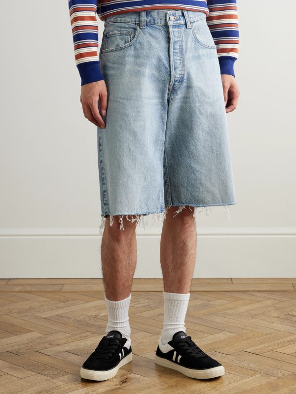 Straight-Leg Frayed Denim Bermuda Shorts - FR