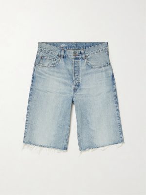 Straight-Leg Frayed Denim Bermuda Shorts Straight-Leg Frayed Denim Bermuda Shorts