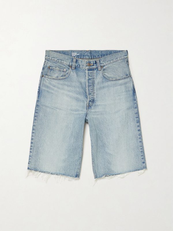 Straight-Leg Frayed Denim Bermuda Shorts