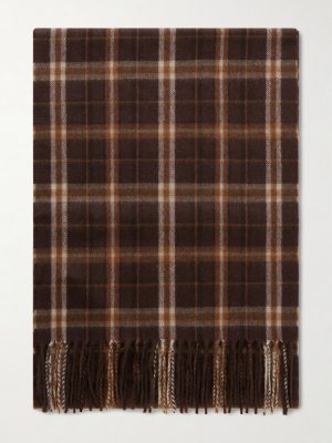 Checked Fringed Cashmere Scarf