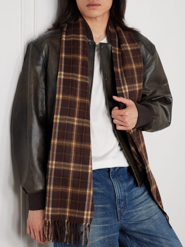 Checked Fringed Cashmere Scarf - OU Checked Fringed Cashmere Scarf - OU