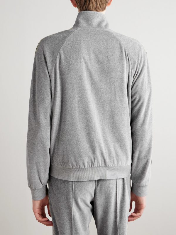 Slim-Fit Webbing-Trimmed Logo-Embroidered Cotton-Blend Velour Track Jacket - BK Slim-Fit Webbing-Trimmed Logo-Embroidered Cotton-Blend Velour Track Jacket - BK