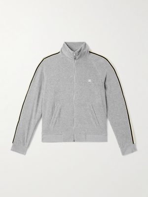 Slim-Fit Webbing-Trimmed Logo-Embroidered Cotton-Blend Velour Track Jacket Slim-Fit Webbing-Trimmed Logo-Embroidered Cotton-Blend Velour Track Jacket