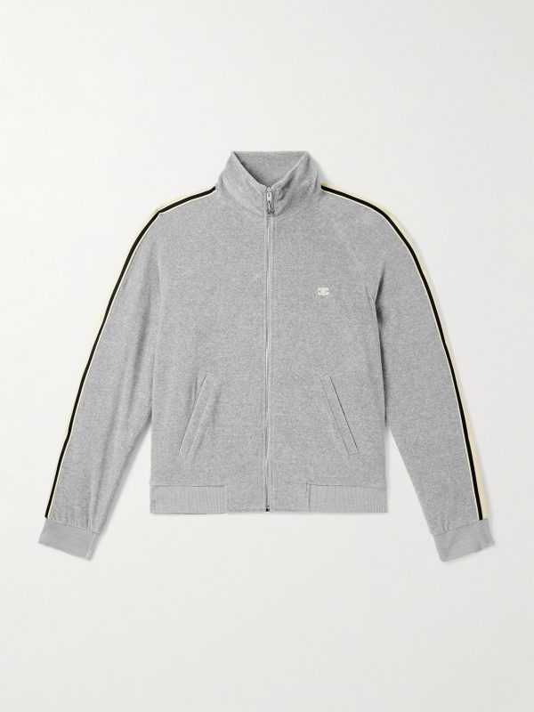 Slim-Fit Webbing-Trimmed Logo-Embroidered Cotton-Blend Velour Track Jacket Slim-Fit Webbing-Trimmed Logo-Embroidered Cotton-Blend Velour Track Jacket