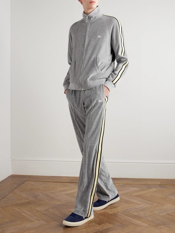 Slim-Fit Webbing-Trimmed Logo-Embroidered Cotton-Blend Velour Track Jacket - OU Slim-Fit Webbing-Trimmed Logo-Embroidered Cotton-Blend Velour Track Jacket - OU