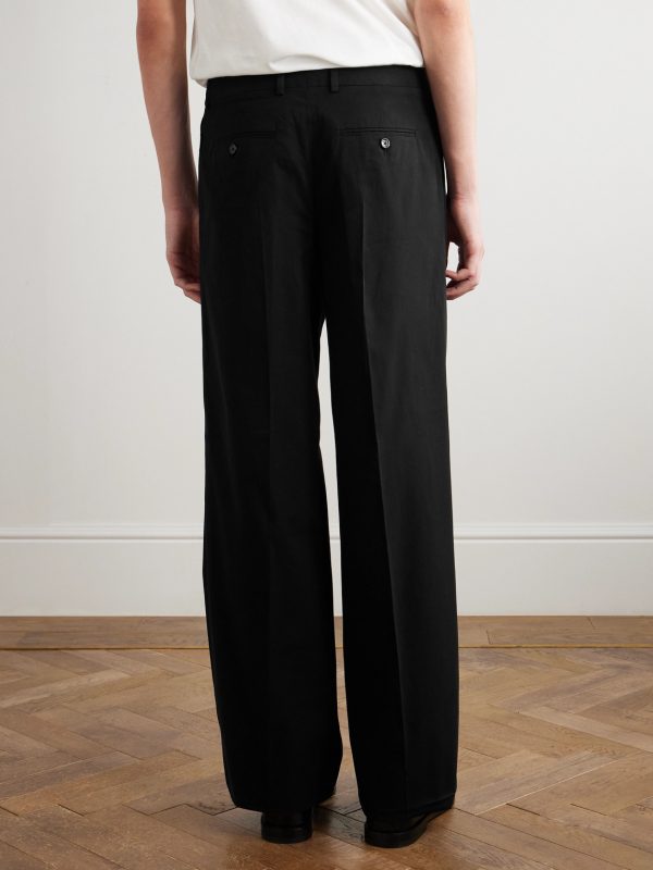 Straight-Leg Pleated Cotton-Twill Trousers - BK Straight-Leg Pleated Cotton-Twill Trousers - BK