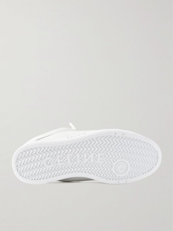 Logo-Embroidered Mesh-Panelled Leather Sneakers - E1