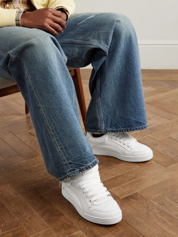 Logo-Embroidered Mesh-Panelled Leather Sneakers - OU