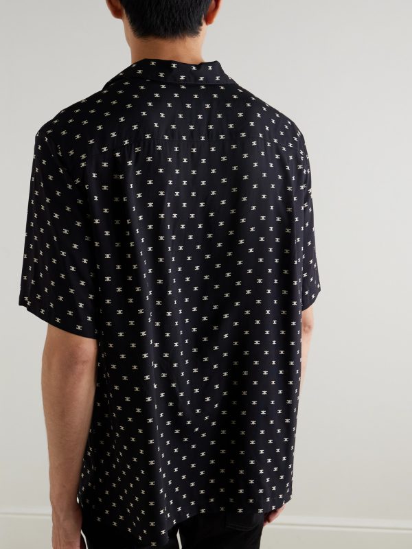 Convertible-Collar Logo-Print Silk-Satin Shirt - BK Convertible-Collar Logo-Print Silk-Satin Shirt - BK