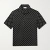 Convertible-Collar Logo-Print Silk-Satin Shirt Convertible-Collar Logo-Print Silk-Satin Shirt