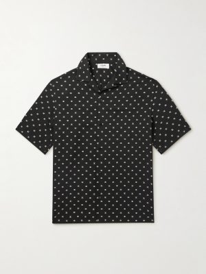 Convertible-Collar Logo-Print Silk-Satin Shirt Convertible-Collar Logo-Print Silk-Satin Shirt