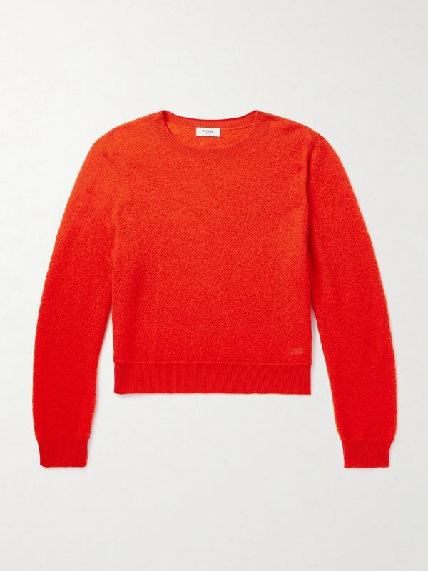Logo-Embroidered Open-Knit Wool Sweater
