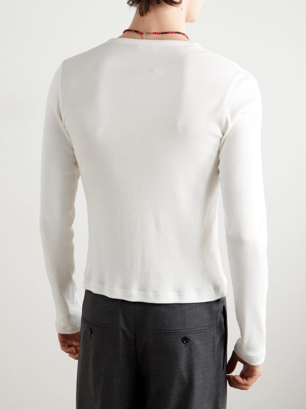 Logo-Embroidered Ribbed Cotton-Jersey Henley T-Shirt - BK Logo-Embroidered Ribbed Cotton-Jersey Henley T-Shirt - BK