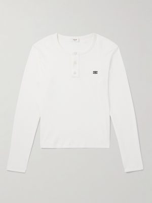 Logo-Embroidered Ribbed Cotton-Jersey Henley T-Shirt Logo-Embroidered Ribbed Cotton-Jersey Henley T-Shirt