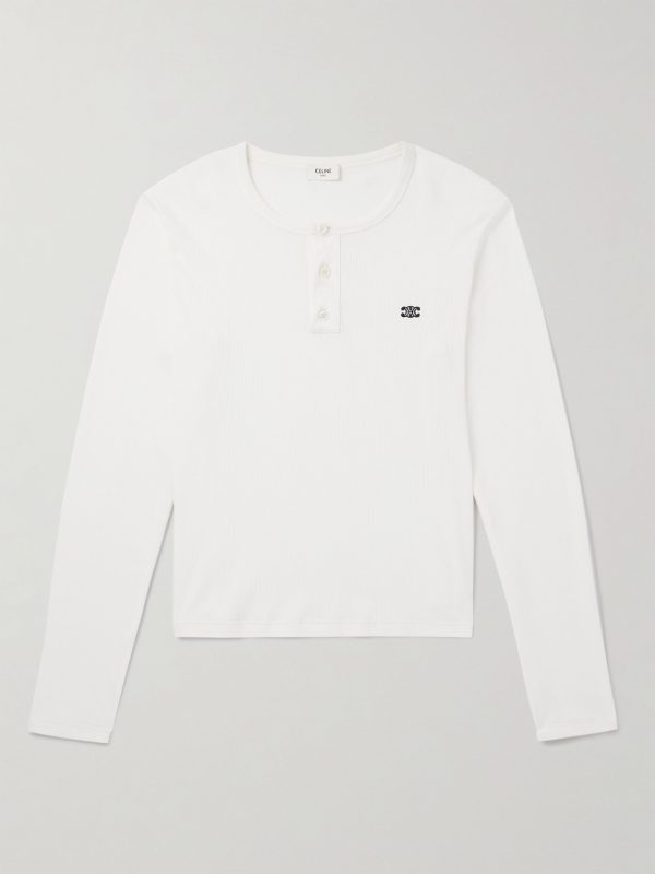 Logo-Embroidered Ribbed Cotton-Jersey Henley T-Shirt Logo-Embroidered Ribbed Cotton-Jersey Henley T-Shirt