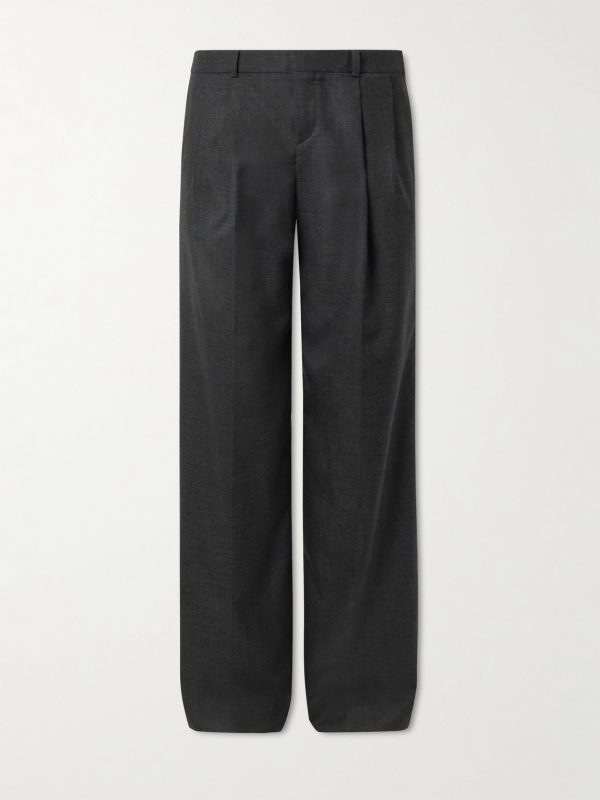 Wide-Leg Pleated Cashmere Trousers