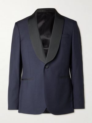 Shawl-Collar Satin-Trimmed Virgin Wool and Mohair-Blend Tuxedo Jacket