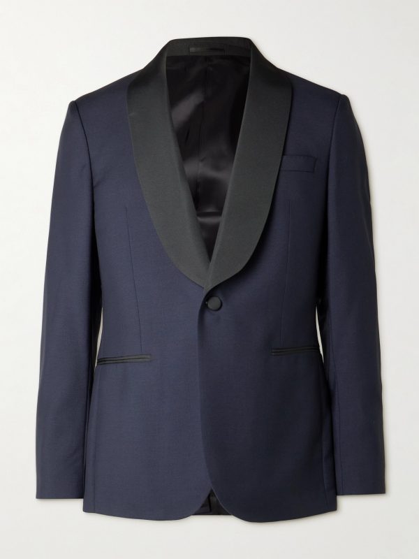 Shawl-Collar Satin-Trimmed Virgin Wool and Mohair-Blend Tuxedo Jacket