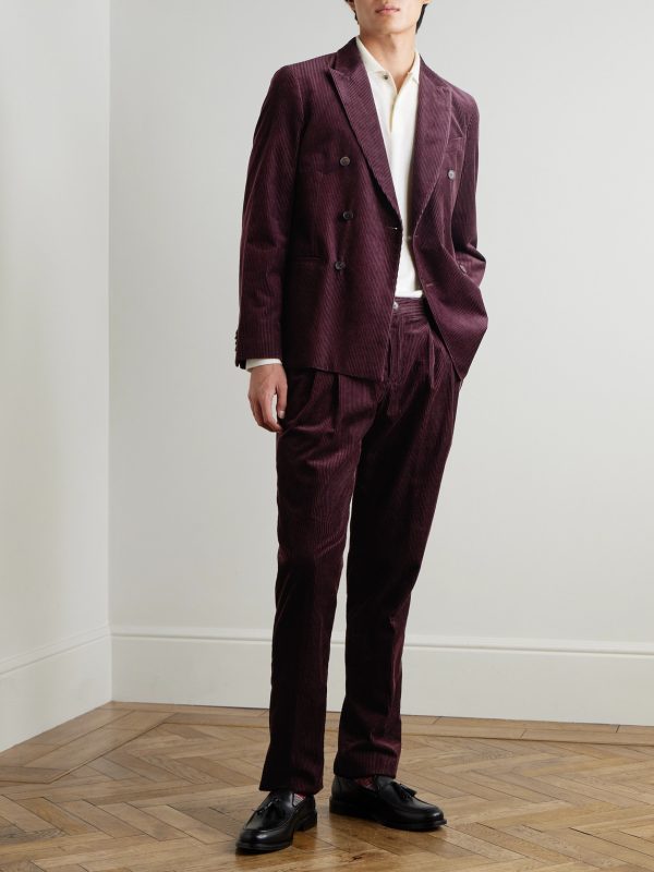 Slim-Fit Double-Breasted Cotton and Cashmere-Blend Corduroy Tuxedo Jacket - OU Slim-Fit Double-Breasted Cotton and Cashmere-Blend Corduroy Tuxedo Jacket - OU