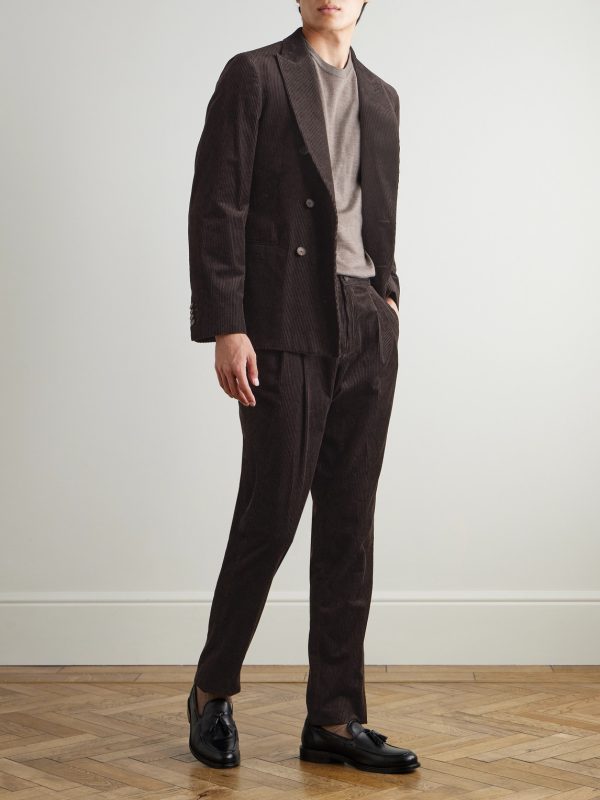 Slim-Fit Double-Breasted Cotton and Cashmere-Blend Corduroy Tuxedo Jacket - OU Slim-Fit Double-Breasted Cotton and Cashmere-Blend Corduroy Tuxedo Jacket - OU