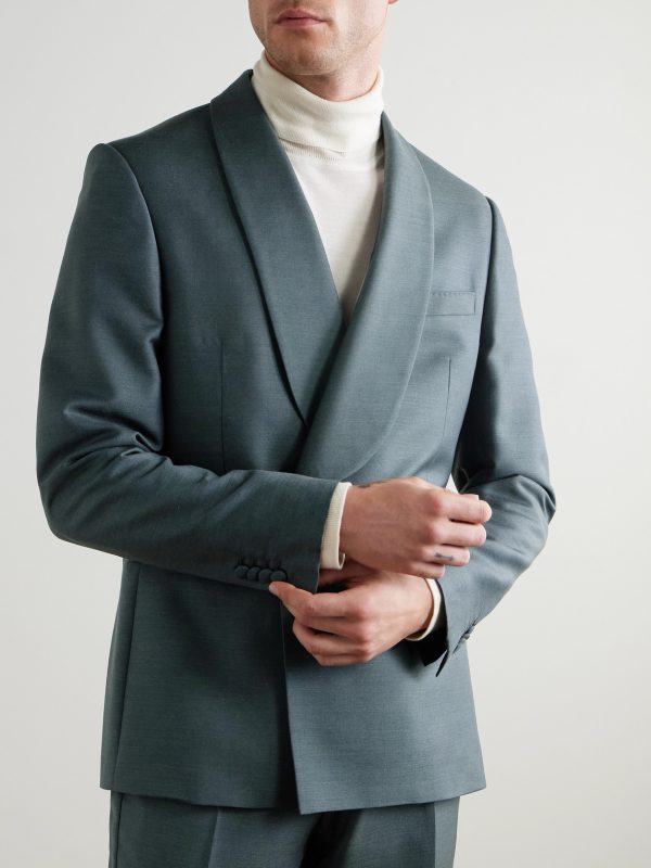 Slim-Fit Double-Breasted Shawl-Lapel Wool, Mohair and Silk-Blend Twill Tuxedo Jacket - FR Slim-Fit Double-Breasted Shawl-Lapel Wool, Mohair and Silk-Blend Twill Tuxedo Jacket - FR