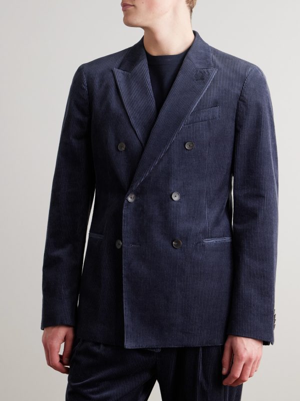 Slim-Fit Double-Breasted Cotton and Cashmere-Blend Corduroy Tuxedo Jacket - FR Slim-Fit Double-Breasted Cotton and Cashmere-Blend Corduroy Tuxedo Jacket - FR