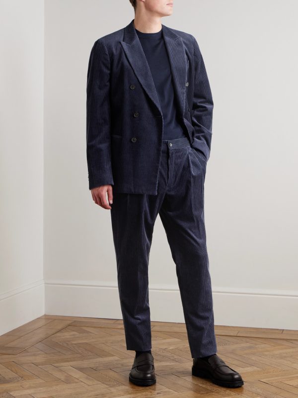 Slim-Fit Double-Breasted Cotton and Cashmere-Blend Corduroy Tuxedo Jacket - OU Slim-Fit Double-Breasted Cotton and Cashmere-Blend Corduroy Tuxedo Jacket - OU