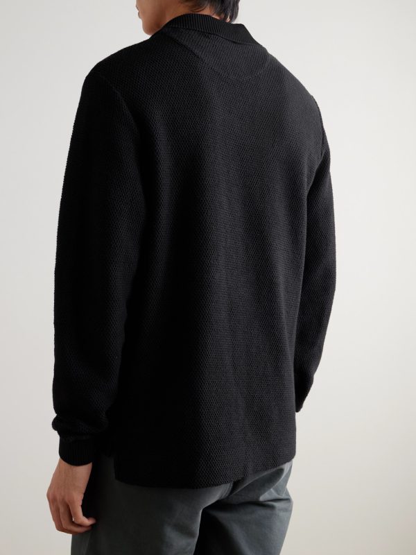 Honeycomb-Knit Cotton Polo Shirt - BK Honeycomb-Knit Cotton Polo Shirt - BK