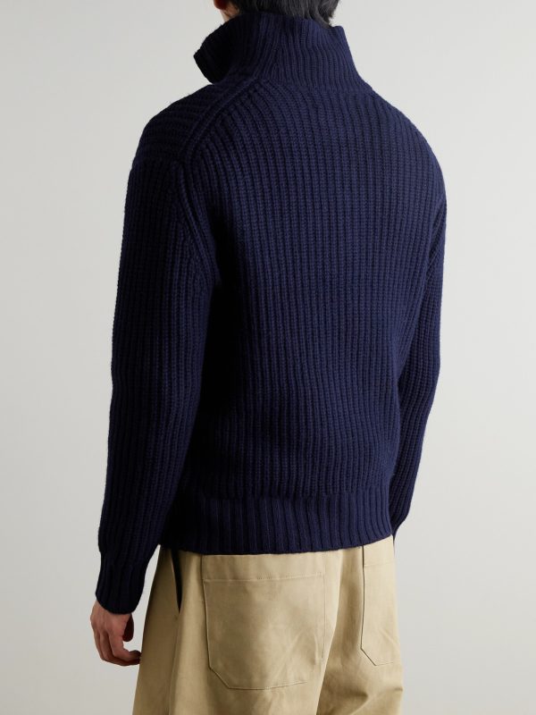 Ribbed Wool and Cashmere-Blend Half-Zip Sweater - BK Ribbed Wool and Cashmere-Blend Half-Zip Sweater - BK
