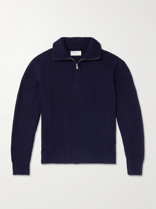 Ribbed Wool and Cashmere-Blend Half-Zip Sweater Ribbed Wool and Cashmere-Blend Half-Zip Sweater