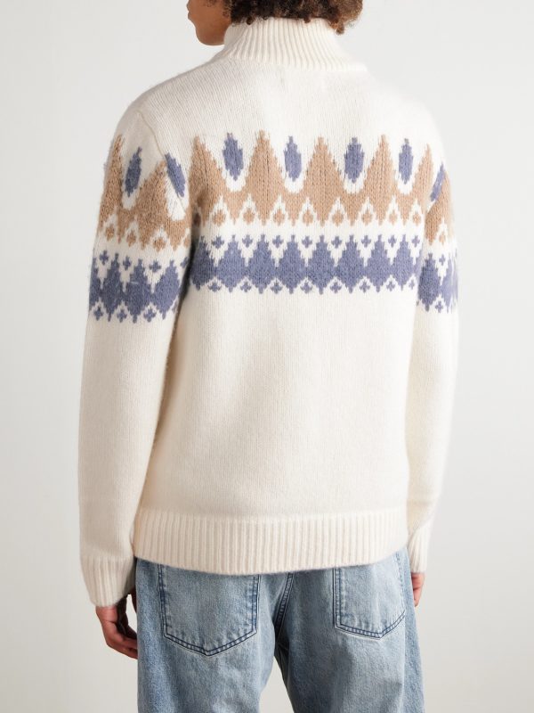Geo Fair Isle Wool and Cashmere-Blend Half-Zip Sweater - BK Geo Fair Isle Wool and Cashmere-Blend Half-Zip Sweater - BK
