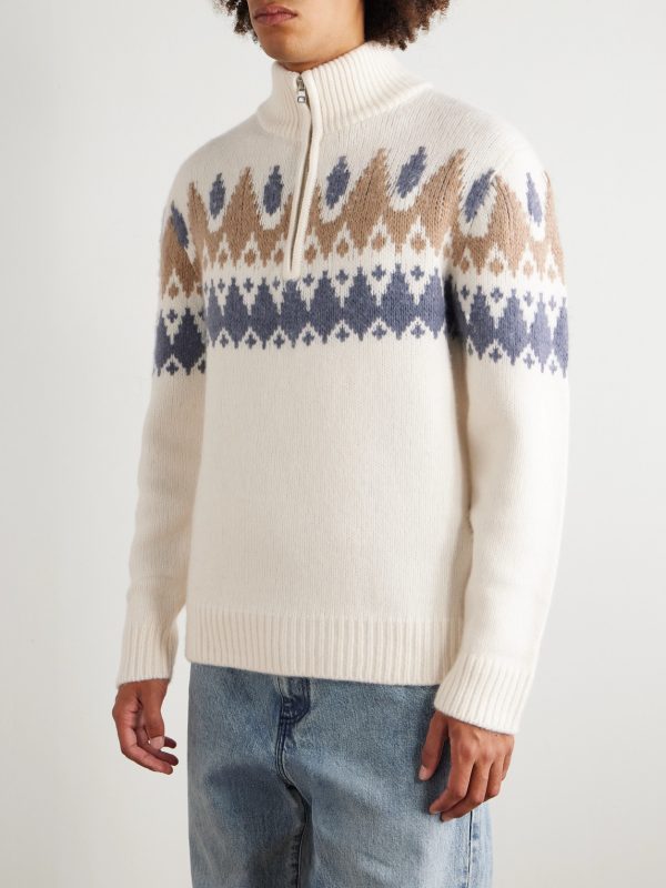 Geo Fair Isle Wool and Cashmere-Blend Half-Zip Sweater - FR Geo Fair Isle Wool and Cashmere-Blend Half-Zip Sweater - FR