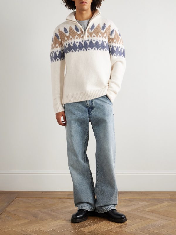 Geo Fair Isle Wool and Cashmere-Blend Half-Zip Sweater - OU Geo Fair Isle Wool and Cashmere-Blend Half-Zip Sweater - OU