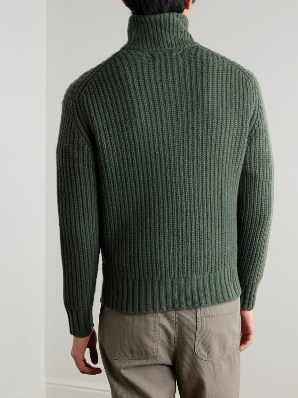 Ribbed Wool and Cashmere-Blend Half-Zip Sweater - BK Ribbed Wool and Cashmere-Blend Half-Zip Sweater - BK