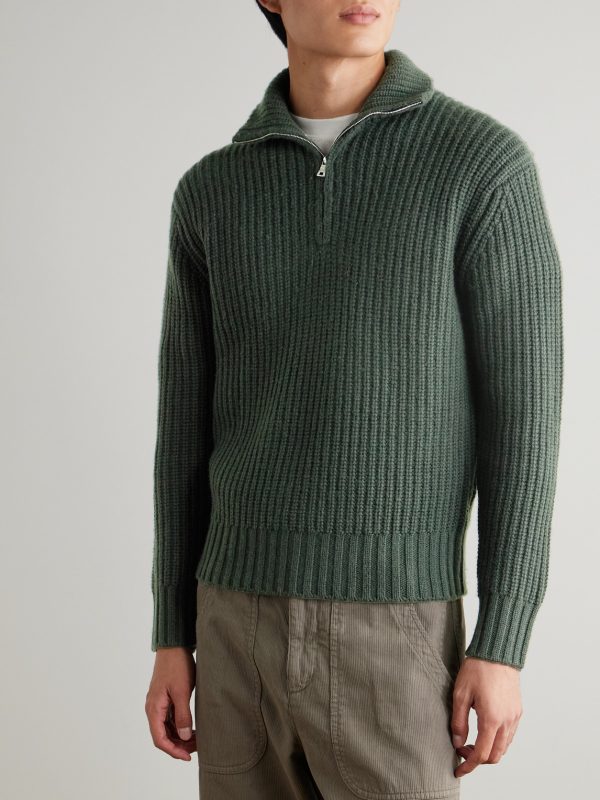 Ribbed Wool and Cashmere-Blend Half-Zip Sweater - FR Ribbed Wool and Cashmere-Blend Half-Zip Sweater - FR
