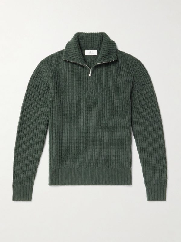 Ribbed Wool and Cashmere-Blend Half-Zip Sweater Ribbed Wool and Cashmere-Blend Half-Zip Sweater