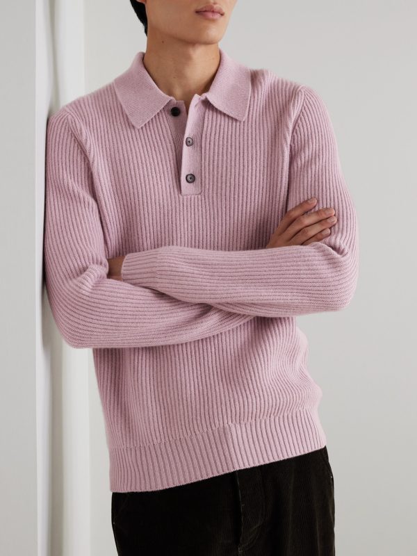 Ribbed Cashmere Polo Shirt - FR Ribbed Cashmere Polo Shirt - FR