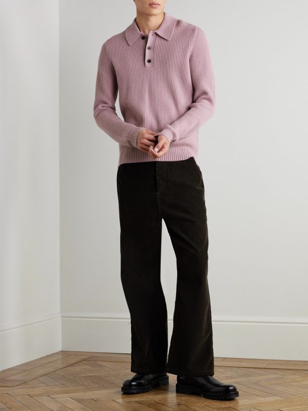 Ribbed Cashmere Polo Shirt - OU Ribbed Cashmere Polo Shirt - OU