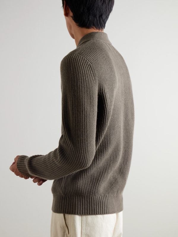 Ribbed Cashmere Polo Shirt - BK Ribbed Cashmere Polo Shirt - BK