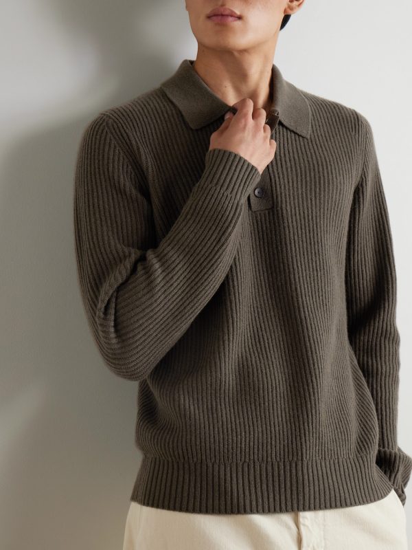 Ribbed Cashmere Polo Shirt - FR Ribbed Cashmere Polo Shirt - FR
